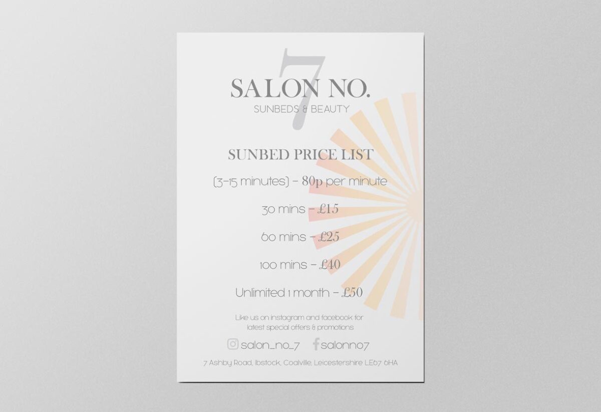 Salon No 7 Price list design